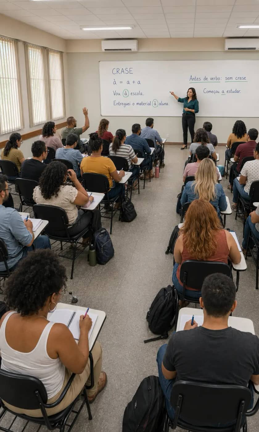 Sala de aula de unidade Degrau: professora no quadro com a turma